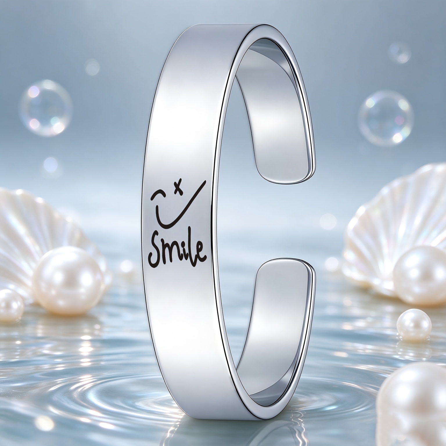 Fun Fork-Eye Joyful Face 'Smile' 304 Stainless Steel Open Bangle